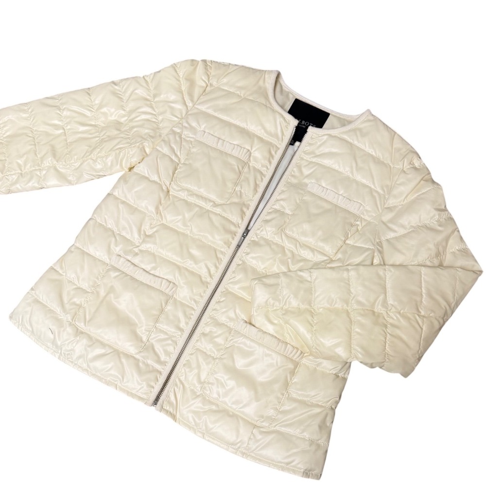 Talbots Quilted Puffer Jacket PrimaLoft Zip Front Ivory Cream Small Petite